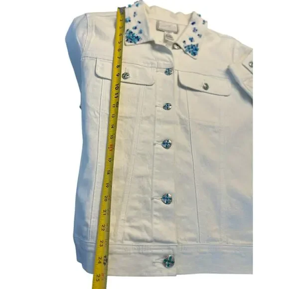 HSN Diane Gilman White Button Down Jacket Beaded Ornate Buttons XL - Picture 8 of 8